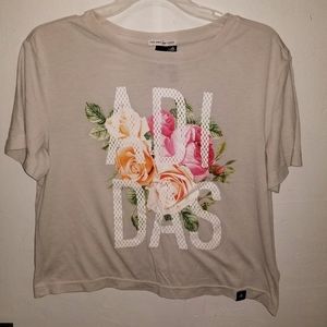 Floral gray Adidas Crop top tee t shirt Medium